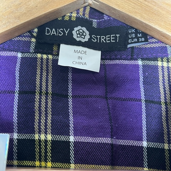 Daisy Street NEW Purple & Yellow Check Punk Casual Grunge Ska Shirt Women size M - Picture 2 of 4